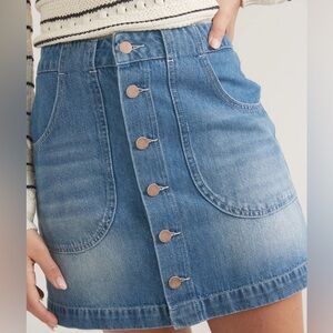 Marine Layer Emilia Mini Skirt Denim Button-Front A-Line Skirt
